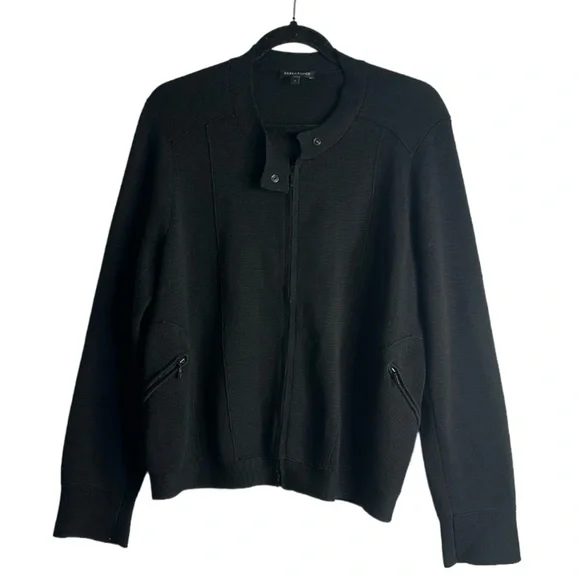 Eileen fisher slik cotton blend zip up knit jacket shirt L black quilt luxury - Picture 3 of 10